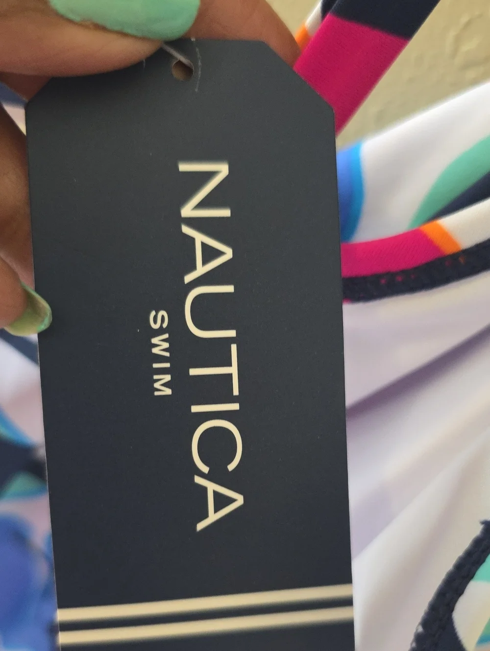 Nautica Women Multicolor Abstract One-Piece Swimsuit. Blue, Pink, Orange.